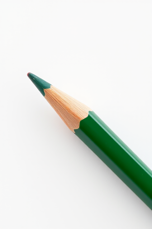 high-resolution image of a green pencil with a red eraser on a plain background, using a DSLR camera with a 50mm lens, aperture f/2.8, ISO 100, natural lighting, shot from a slight angle for depth and detail