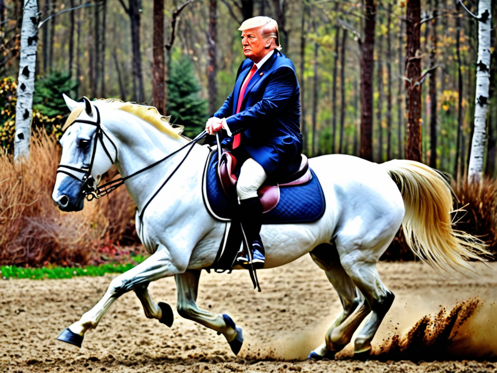 Free Ai Image Generator Donald trump riding a horse photo realistic