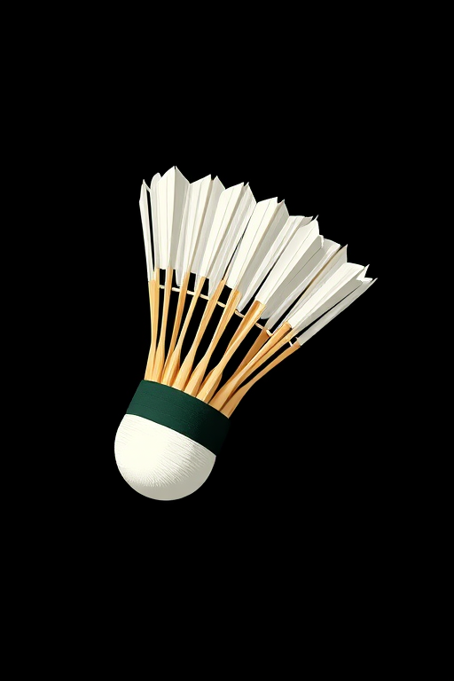 Regenerate an illustration of a shuttlecock in a minimalist style with a black background, using a DSLR camera with a 50mm lens, f/2.8 aperture, 1/200s shutter speed, and ISO 100 for enhanced clarity and depth.