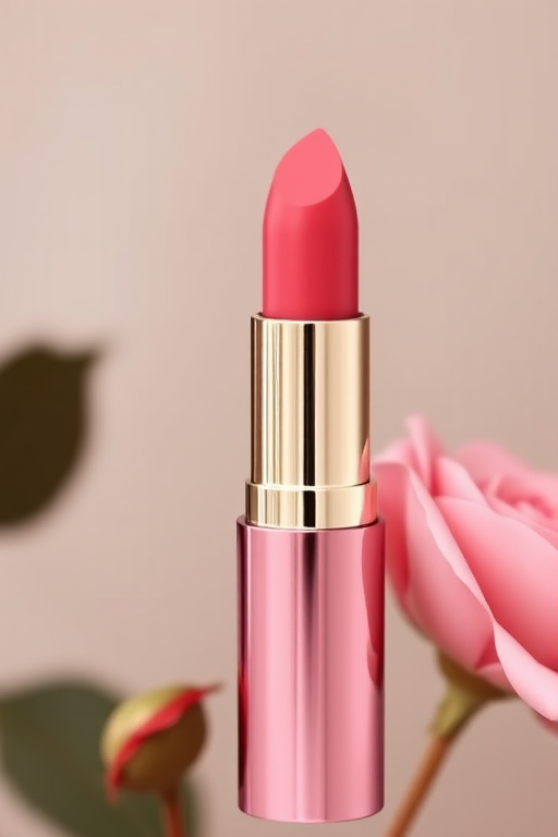Elegant "Rose Petal" satin lipstick offers a timeless, soft pink hue with a subtle sheen, enhancing natural lip color for a sophisticated and feminine appearance