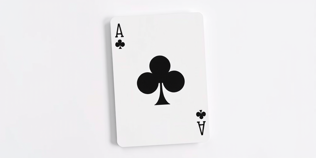 Create an image of an Ace of Clubs playing card with a clean design, white background, high-resolution, shot with a DSLR camera at f/2.8 aperture, ISO 100, 1/125 shutter speed, top-down view, natural lighting.