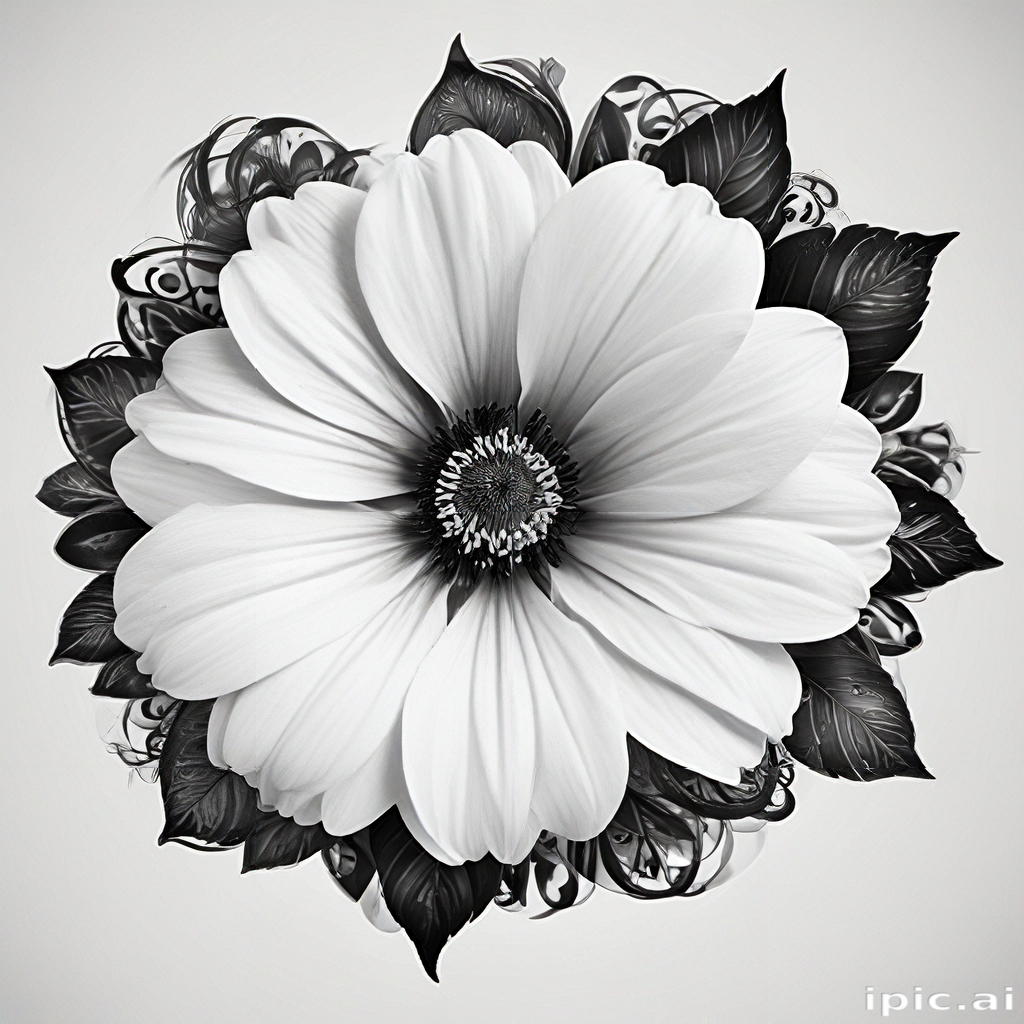 Elegant Black and White Floral Design with Intricate Leaf Patterns ...