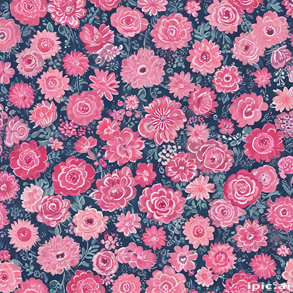 Vibrant Floral Pattern Featuring Various Pink Flowers on a Dark Background