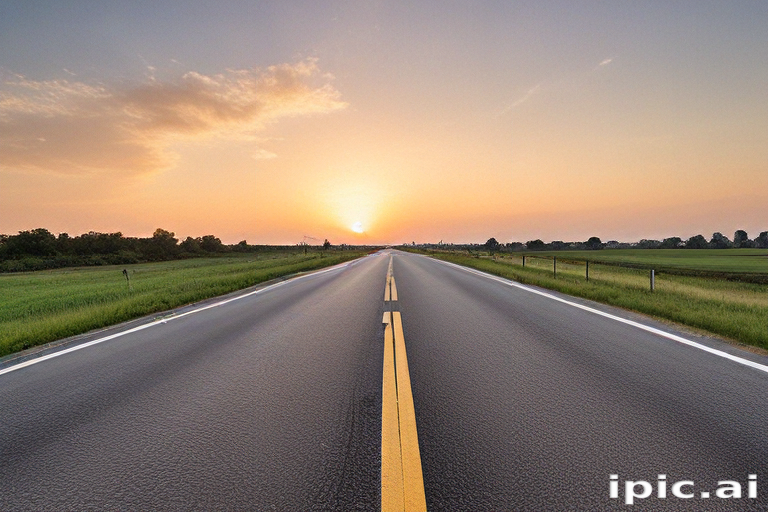 Sunset Over an Endless Open Road Stretching into the Horizon