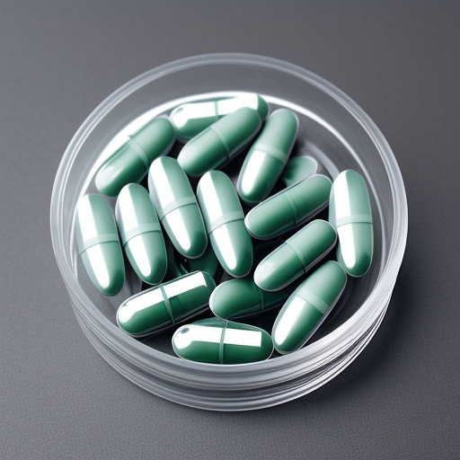 A Clear Container Filled with Green Capsules Displaying Pharmaceutical ...