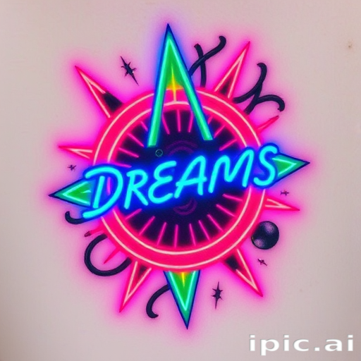 Neon sign-inspired tattoo called "Electric Dreams" using bold lines and vivid colors to mimic the glow of neon tubes, creating an eye-catching retro-futuristic design
