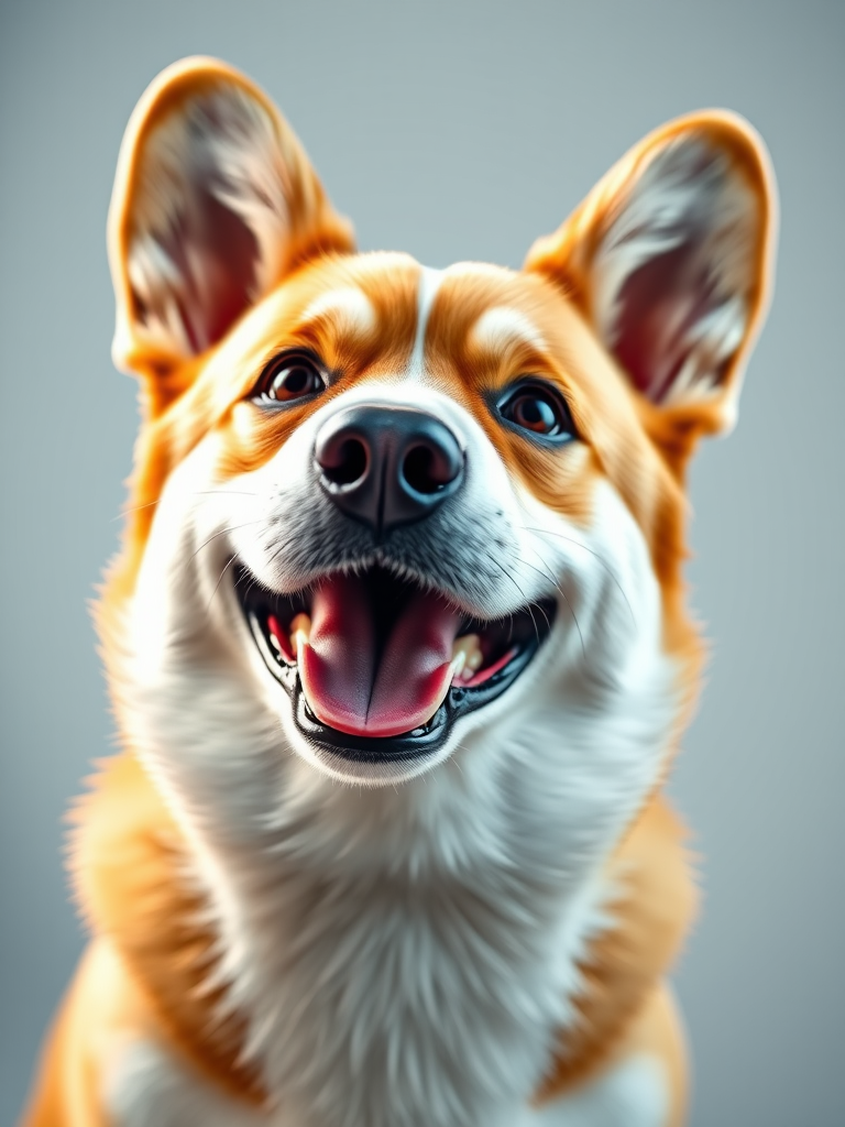 create a detailed vector illustration of a smiling corgi dog's face, bright lighting, high-resolution, Canon EOS R5, 50mm f/1.2 lens, ISO 100, aperture f/2.8, shallow depth of field, focus on texture and expression