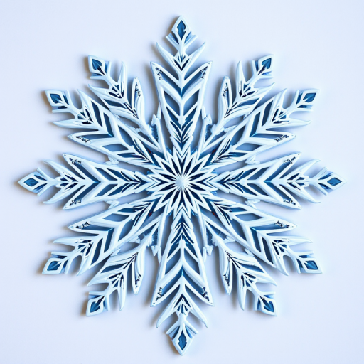 Generate a high-resolution symmetrical snowflake design with intricate details, soft pastel colors, flat lay view, using a DSLR camera, aperture f/4, ISO 100, 50mm lens, ensuring sharp focus and vibrant contrast.