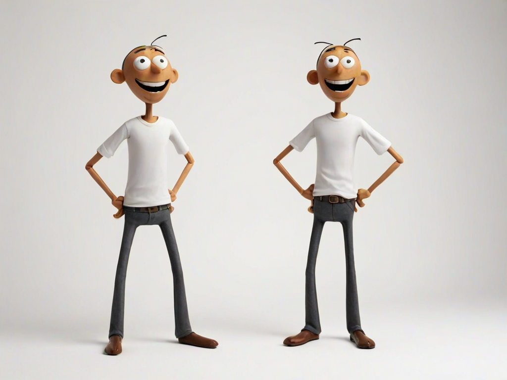 create a simple stick figure character with an exaggerated surprised expression, standing with hands on hips on a plain white background