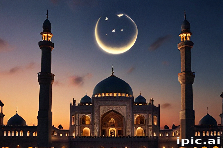 Majestic Mosque Silhouette Under a Crescent Moon and Starry Sky