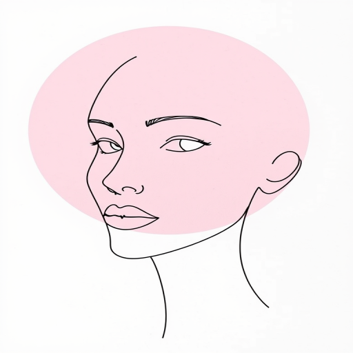 Create a minimalist line art portrait of a face with a soft pastel circle in the background, using a Canon EOS R with a 50mm f/1.8 lens at f/2.8, ISO 100, and 1/200 sec, in natural light to enhance sharpness and color vibrancy.