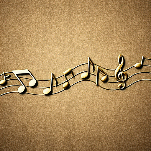 Generate an abstract representation of musical notes flowing dynamically across a textured background, capturing a sense of movement and rhythm, using a DSLR camera with a 50mm lens, aperture f/1.8, ISO 200, shot in natural light from a slight overhead angle to enhance depth and detail.