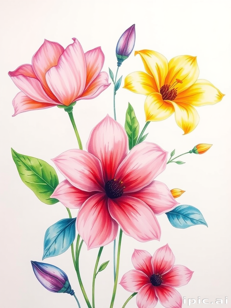 drawings of flowers with color