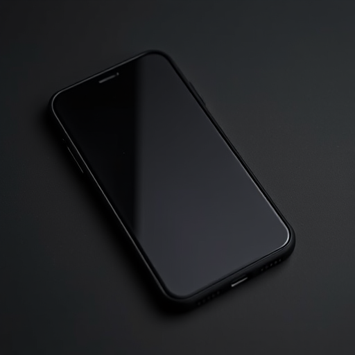 Create a high-resolution image of a black smartphone with a blank screen and a sleek back cover, captured with a DSLR camera at f/2.8 aperture, ISO 100, 1/60 sec exposure, in a close-up view with soft lighting to enhance detail and depth.