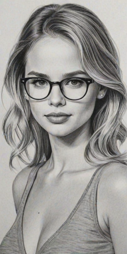 Enticing Halston Sage, pencil sketch, portrait of Appealing woman 1948s in glasses, hair style beatnik, outline, clear lines, fine lines, 8k