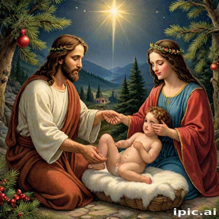 Nativity Scene Depicting the Holy Family with Baby Jesus in Winter