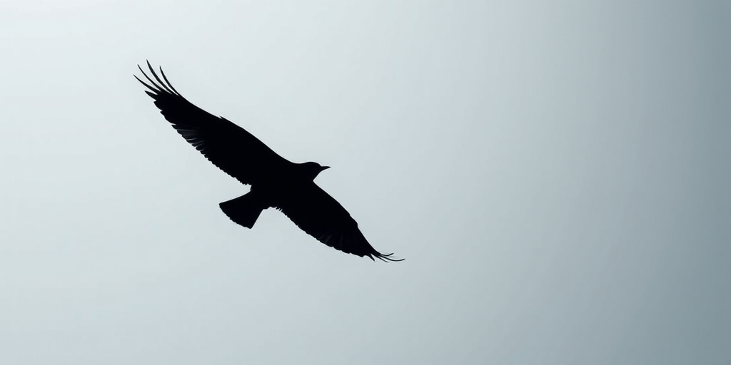Generate a high-resolution image of a minimalist black silhouette of a bird in flight, captured with a DSLR camera at f/2.8 aperture, ISO 100, 1/1000 shutter speed, shot from a low angle with a cinematic style to enhance clarity and impact.