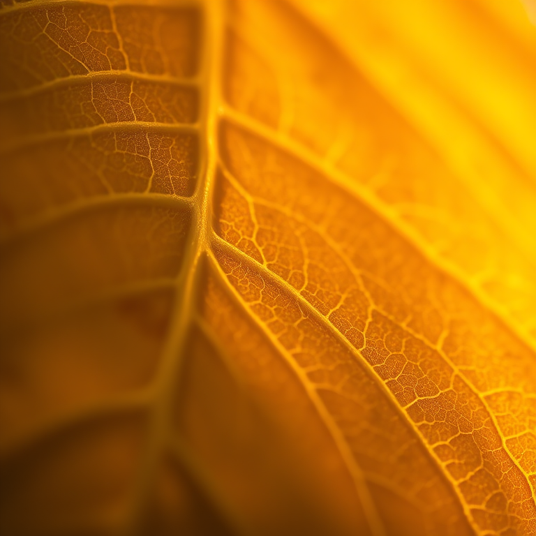 macro photograph of a illuminated leaf with detailed texture and veins, natural light, f/2.8 aperture, 1/200 second shutter speed, ISO 100, 50mm lens, slight vignette effect, captured with a DSLR camera