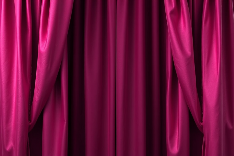 create an image of silky curtains in shades of deep pink and purple with a smooth, flowing texture against a dark background