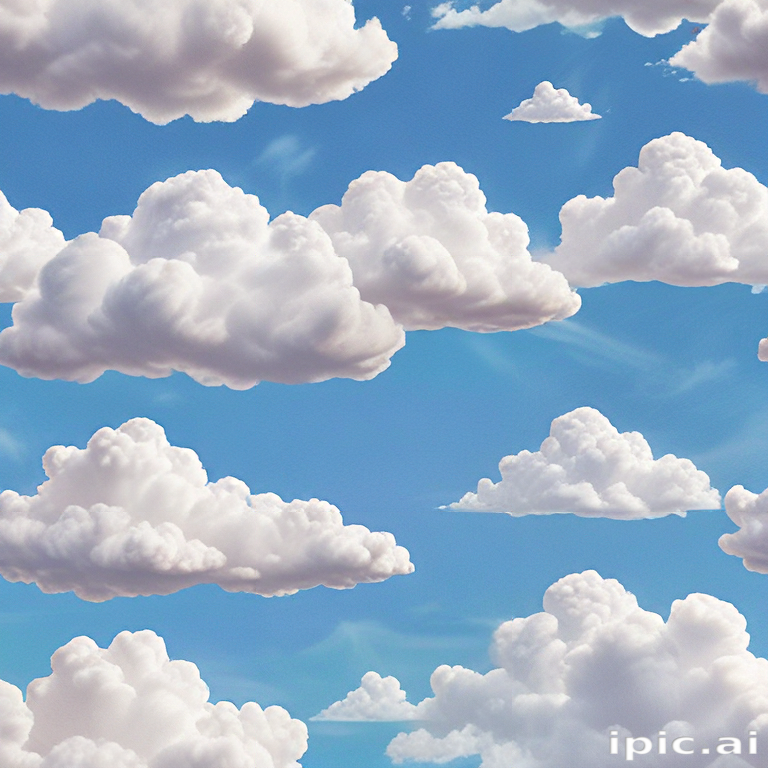 Fluffy White Clouds Floating in a Bright Blue Sky Background