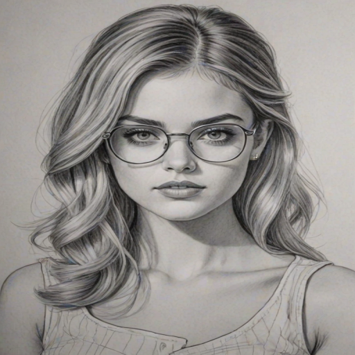 Stunning Anne Winters, pencil sketch, portrait of Attractive woman 1966s in glasses, hair style beatnik, outline, clear lines, fine lines, 8k