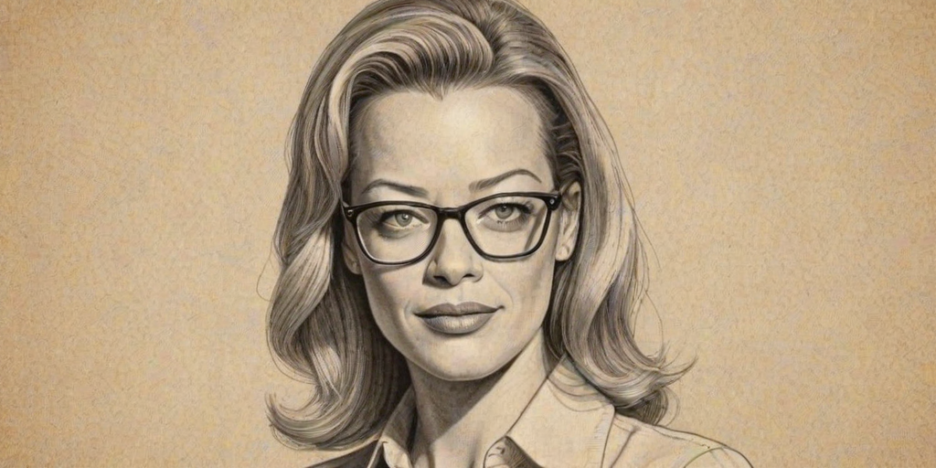 Appealing Jeri Ryan, pencil sketch, portrait of Exquisite woman 1948s in glasses, hair style beatnik, outline, clear lines, fine lines, 8k