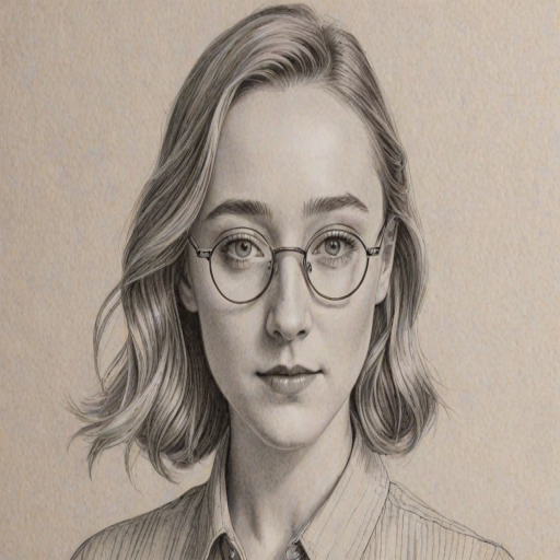 Pleasing Saoirse Ronan, pencil sketch, portrait of Radiant woman 1930s in glasses, hair style beatnik, outline, clear lines, fine lines, 8k