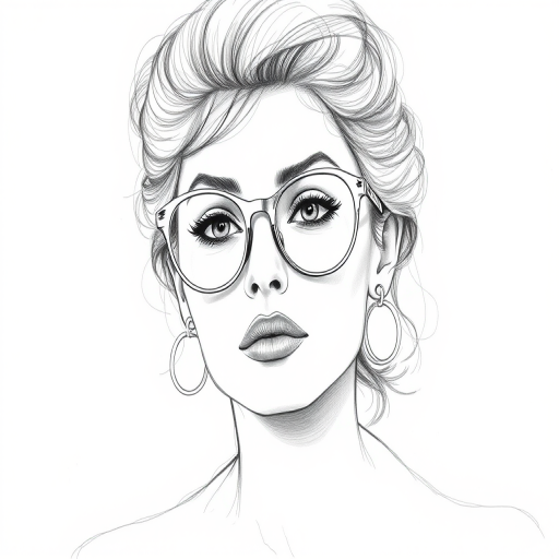 Beautiful Sophia Loren, pencil sketch, portrait of beautiful woman 60s in glasses, hair style beatnik, outline, clear lines, fine lines, 8k