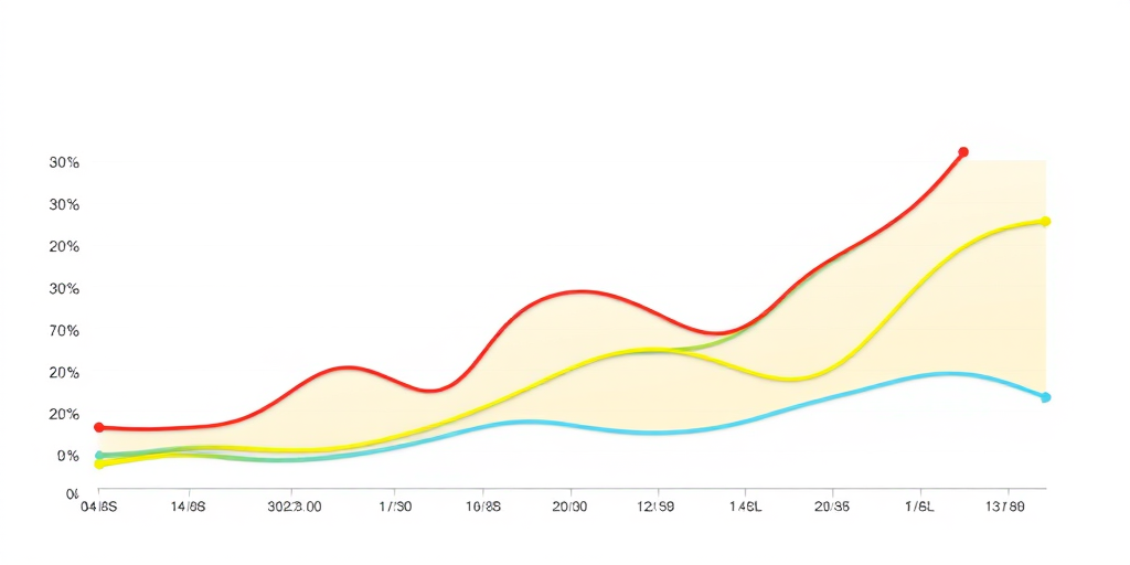 create a clean and modern infographic illustrating a line graph with smooth curves, using vibrant colors like red, green, yellow, and blue for the data points, set against a light gray background, captured with a Canon EOS R5 at f/8, ISO 200, 50mm lens, with a soft focus to enhance depth and clarity