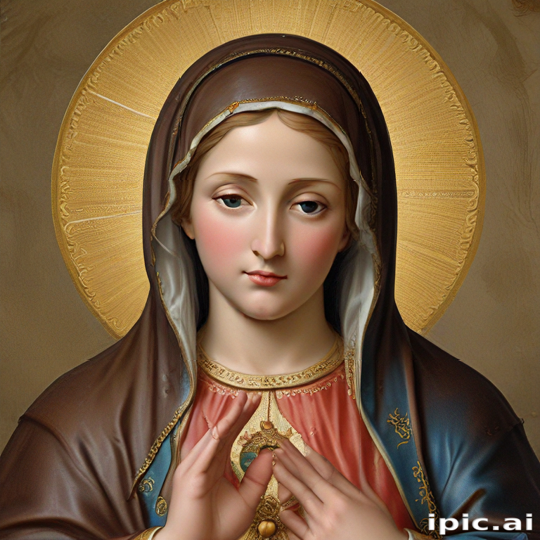 Serene Portrait of a Blessed Virgin Mary with Radiant Halo