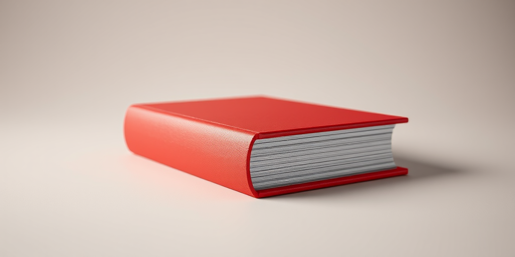 Create a highly detailed 3D illustration of a red book with a silver spine, captured with a DSLR camera, using a focal length of 50mm, aperture set to f/2.8, and a shallow depth of field, with soft lighting to enhance texture and color vibrancy, positioned at a 45-degree angle against a neutral background.