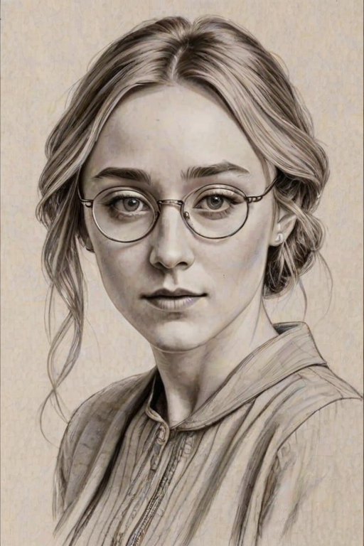 Splendid Saoirse Ronan, pencil sketch, portrait of Elegant woman 1922s in glasses, hair style beatnik, outline, clear lines, fine lines, 8k