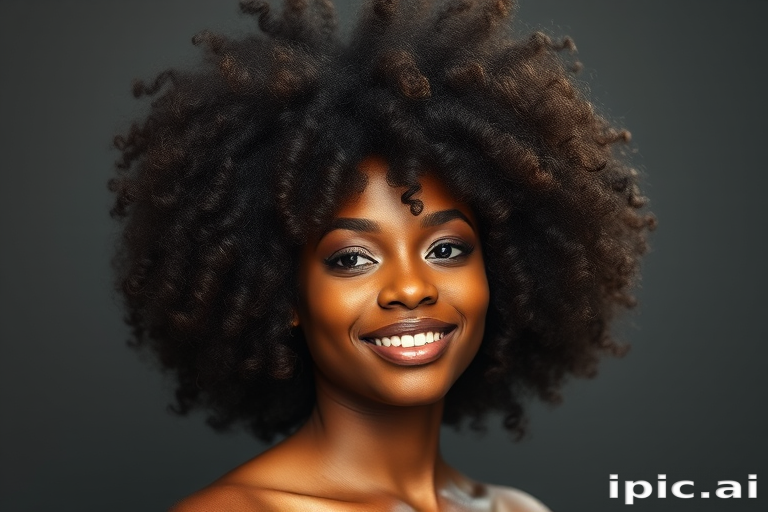 Voluminous afro in natural dark brown, celebrating textured curls and coils with defined edges and a shape-enhancing taper, radiating confidence and beauty