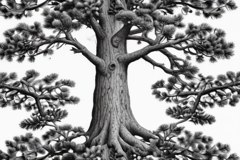 Intricate Black and White Illustration of a Majestic Tree with Detailed ...