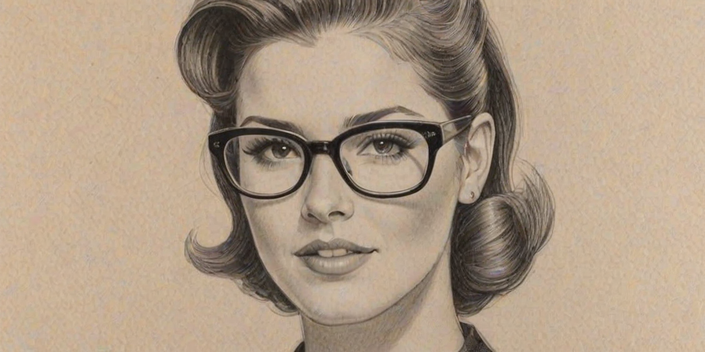 Appealing Cassadee Pope, pencil sketch, portrait of Lovely woman 1940s in glasses, hair style beatnik, outline, clear lines, fine lines, 8k