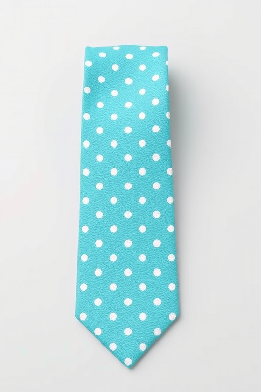 high-resolution image of a turquoise tie with white polka dots, taken with a DSLR camera at f/2.8 aperture, ISO 100, 50mm lens, studio lighting, front view, with a light gray background