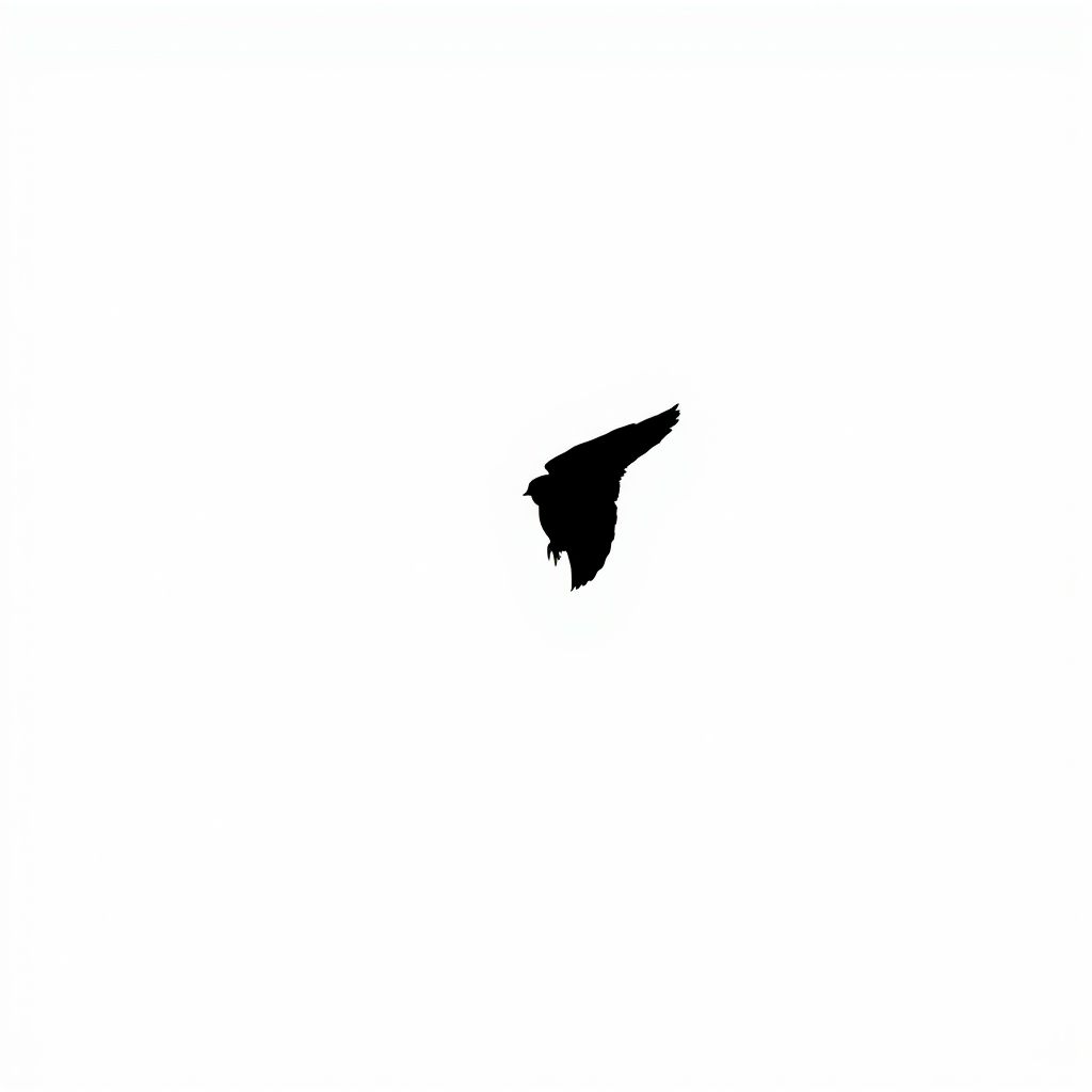Generate a high-resolution image of a minimalist black silhouette on a white background with a Canon EOS R5, 50mm f/1.8 lens, aperture set to f/2.8, ISO 100, and a shallow depth of field for enhanced clarity and focus.