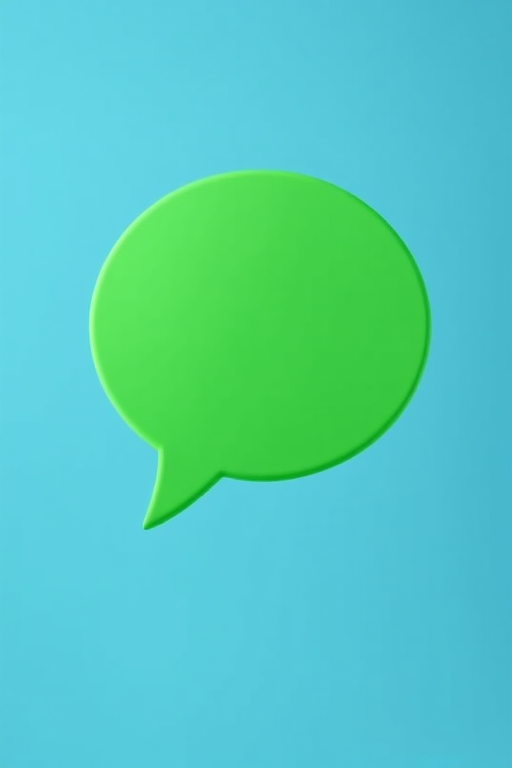 create a 3D green speech bubble on a gradient blue background, use a Canon EOS R5 with a 50mm lens, aperture f/2.8, shutter speed 1/100s, ISO 100, soft lighting, high-resolution view, focused on the bubble