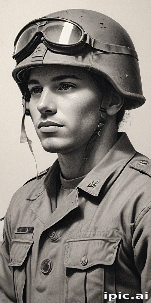 Portrait of a Young Soldier Wearing Military Gear and Protective Goggles