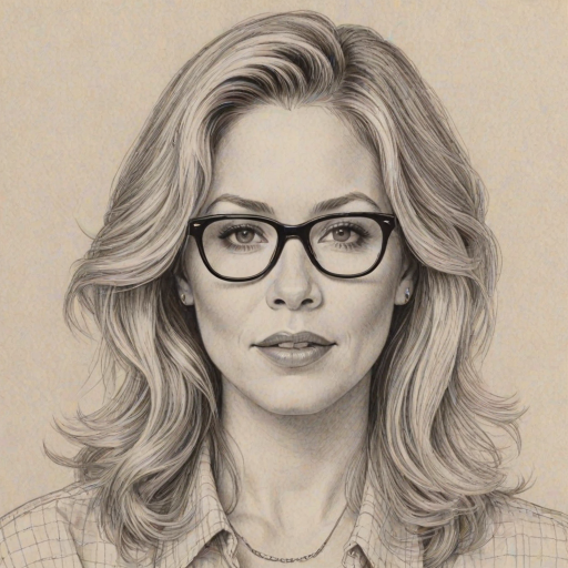 Resplendent Christina Applegate, pencil sketch, portrait of Fascinating woman 1980s in glasses, hair style beatnik, outline, clear lines, fine lines, 8k