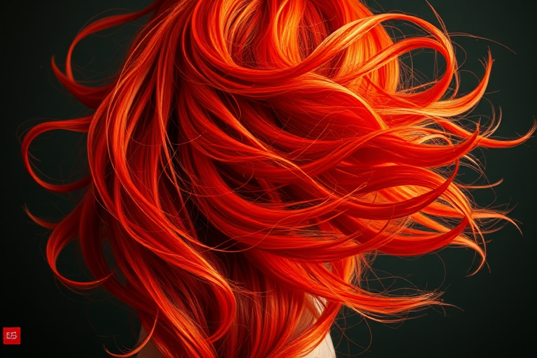 Fiery red tresses with "Phoenix Rising" design showcase voluminous layers and wispy ends, radiating passion and intensity
