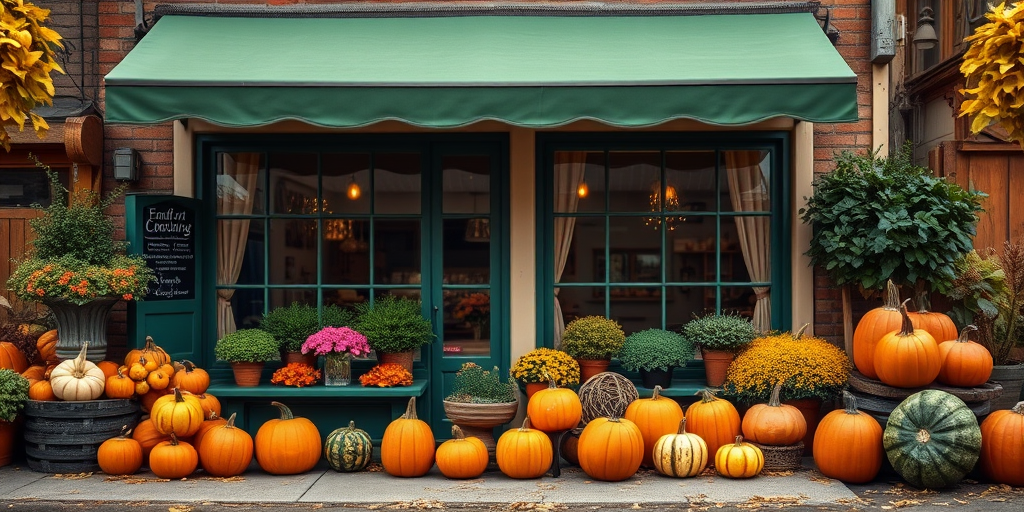 Charming Autumn Scene with Colorful Pumpkins and Seasonal Decorations ...