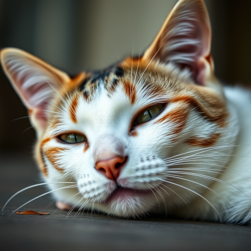 close-up of a resting cat with a shallow depth of field, soft natural light, 50mm lens, f/1.8 aperture, ISO 200, 1/200 sec shutter speed, DSLR camera, portrait view, enhance contrast and sharpness