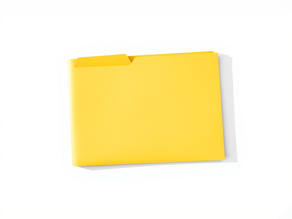 Create an image of a yellow folder on a white background, captured with a DSLR camera, 50mm lens, aperture f/2.8, ISO 100, in natural light, top-down view, with soft shadows for a clean and professional look.