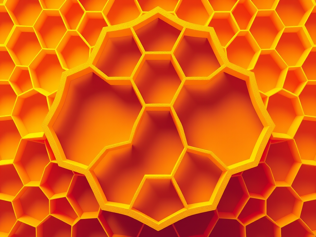 Create a high-resolution illustration of three interlocking honeycomb hexagons, vibrant yellow color, soft shadows, 50mm lens, f/2.8 aperture, ISO 100, top-down view, digital illustration style.