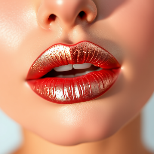 Shimmering rose gold lips dazzle in the "Metallic Muse" style, featuring a lustrous finish that catches the light with every movement, combining the warmth of pink and the luxury of gold to create a unique and eye-catching lip color that complements a wide range of skin tones and adds a touch of futuristic charm to any makeup look