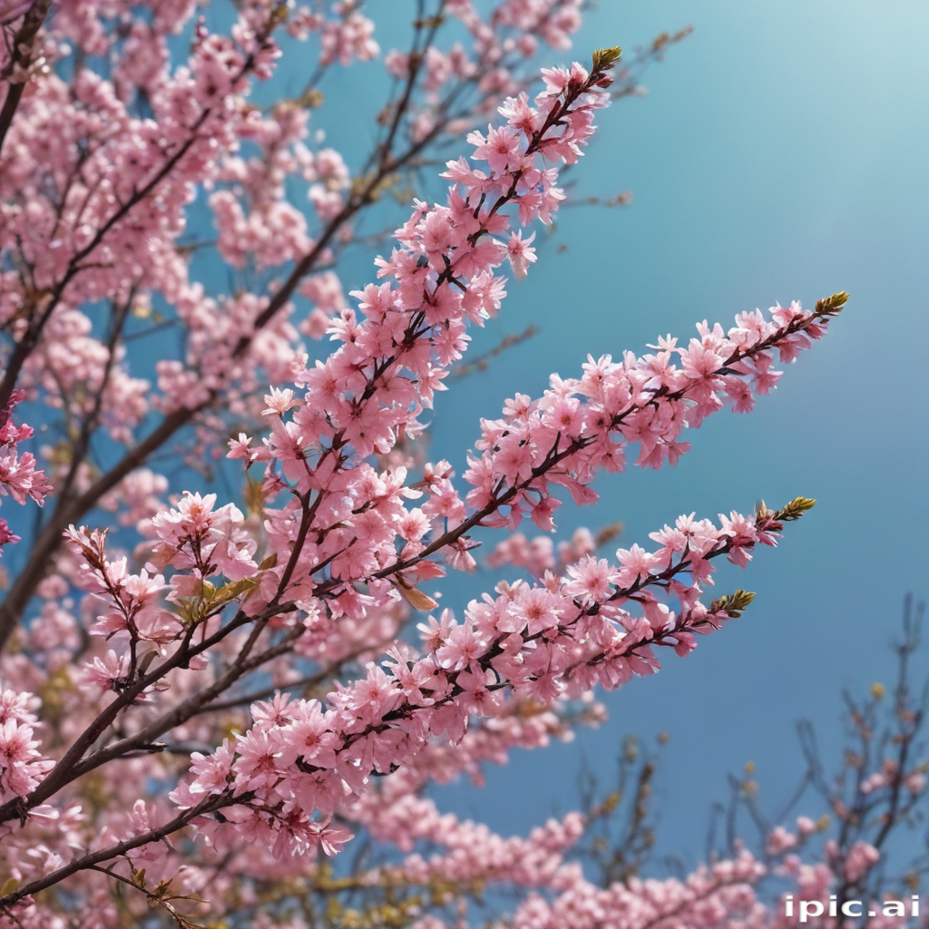A Vibrant Display of Cherry Blossom Trees Under a Clear Blue Sky