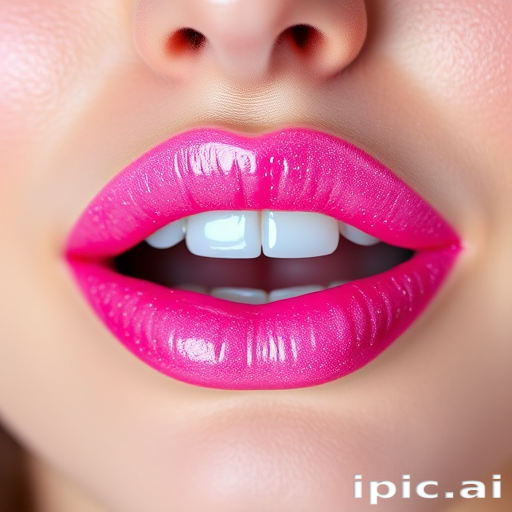 Playful "Bubblegum Pop" lip style features a vibrant, glossy pink shade with holographic sparkles, reminiscent of retro candy and perfect for adding a fun, youthful touch to any look