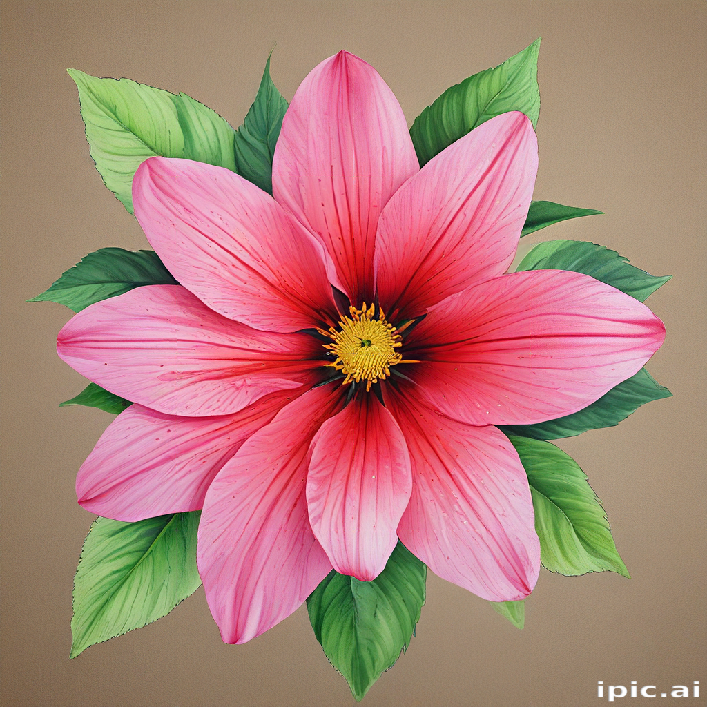 Vibrant Pink Flower Surrounded by Lush Green Leaves Against a Neutral ...