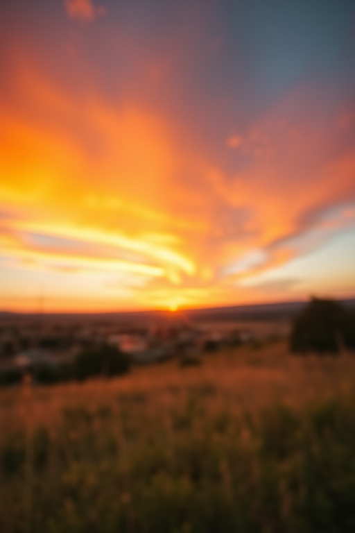 photograph of a serene landscape at sunset with vibrant colors in the sky, wide-angle view, taken with a DSLR camera, aperture f/8, ISO 100, shutter speed 1/125s, focus on foreground details with soft bokeh effect in the background
